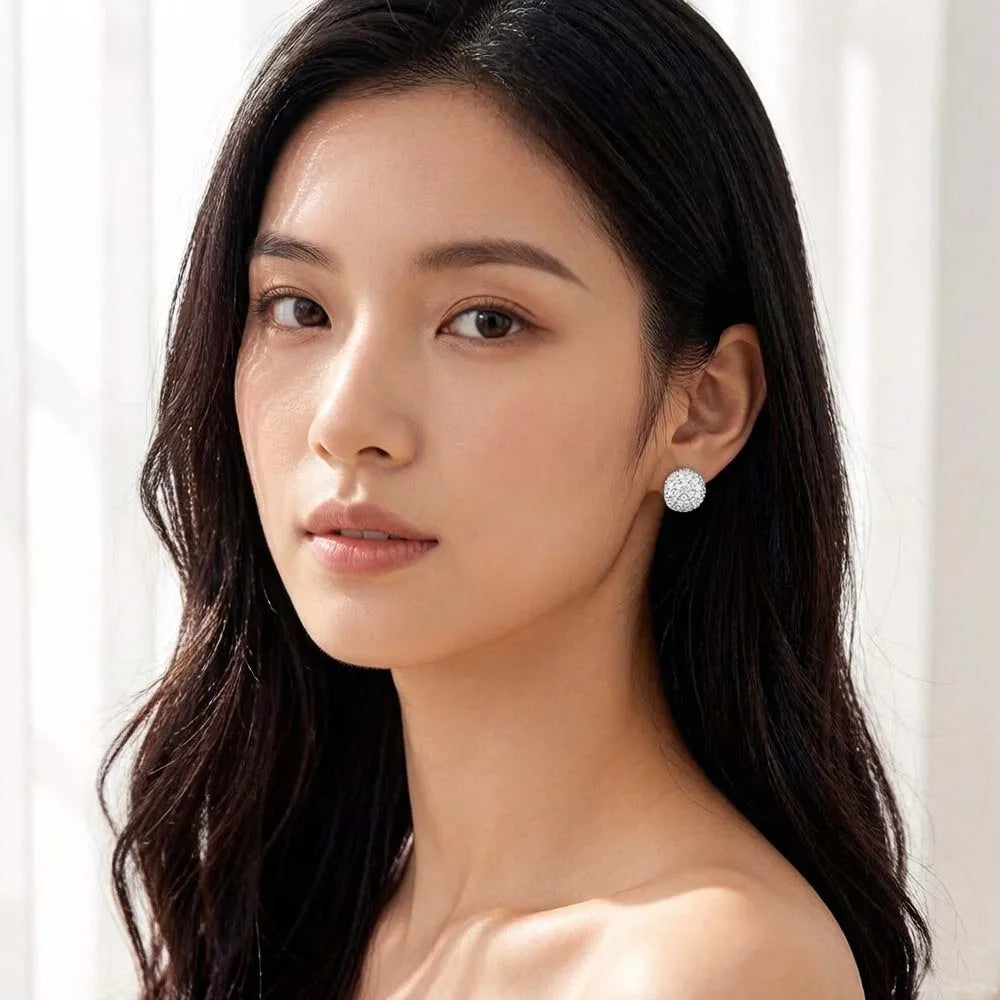 White Zircon Ball Stud Earrgins Brand New Glam Fine Jewerly For Women Trendy Gift In 925 Sterling Silver Qme