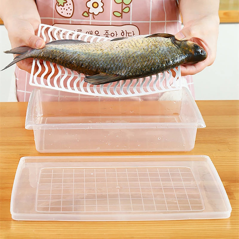 Removable Drain Plate Tray Keep Fruits Vegetables Meat Fish Food Qme