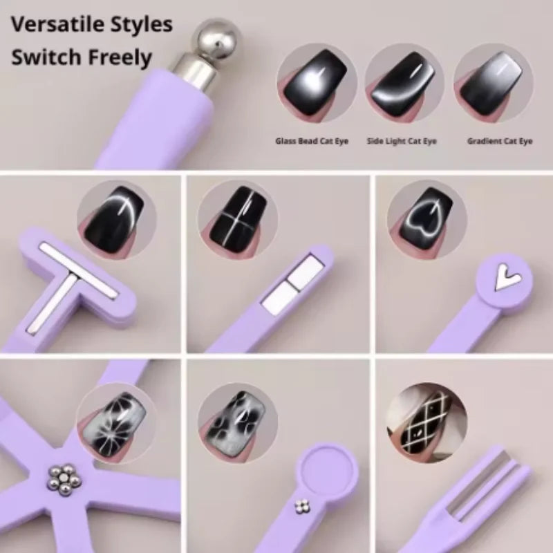 8 in 1 Cat Eye Nail Magnet Multi Functional Starfish Cat Eye Magnet for Nail French Flower Heart Magnet for Cat Eye Gel Polish Qme