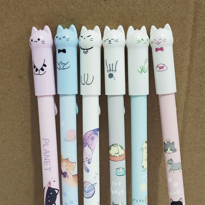 6 Cat Tail Themed Kawaii Gel Pens Erasable Blue Ink Ideal Student Qme