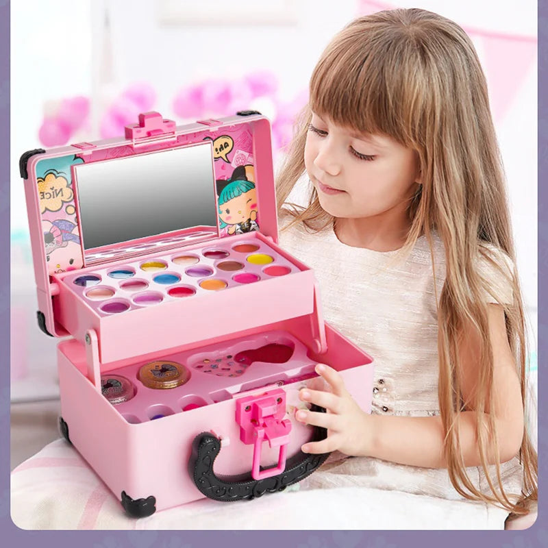 Children Makeup Cosmetics Pretend Playing Box Princess Make Up Girl Toy Play Set Lipstick Eye Shadow Safety Nontoxic Kit Toy Kid Qme