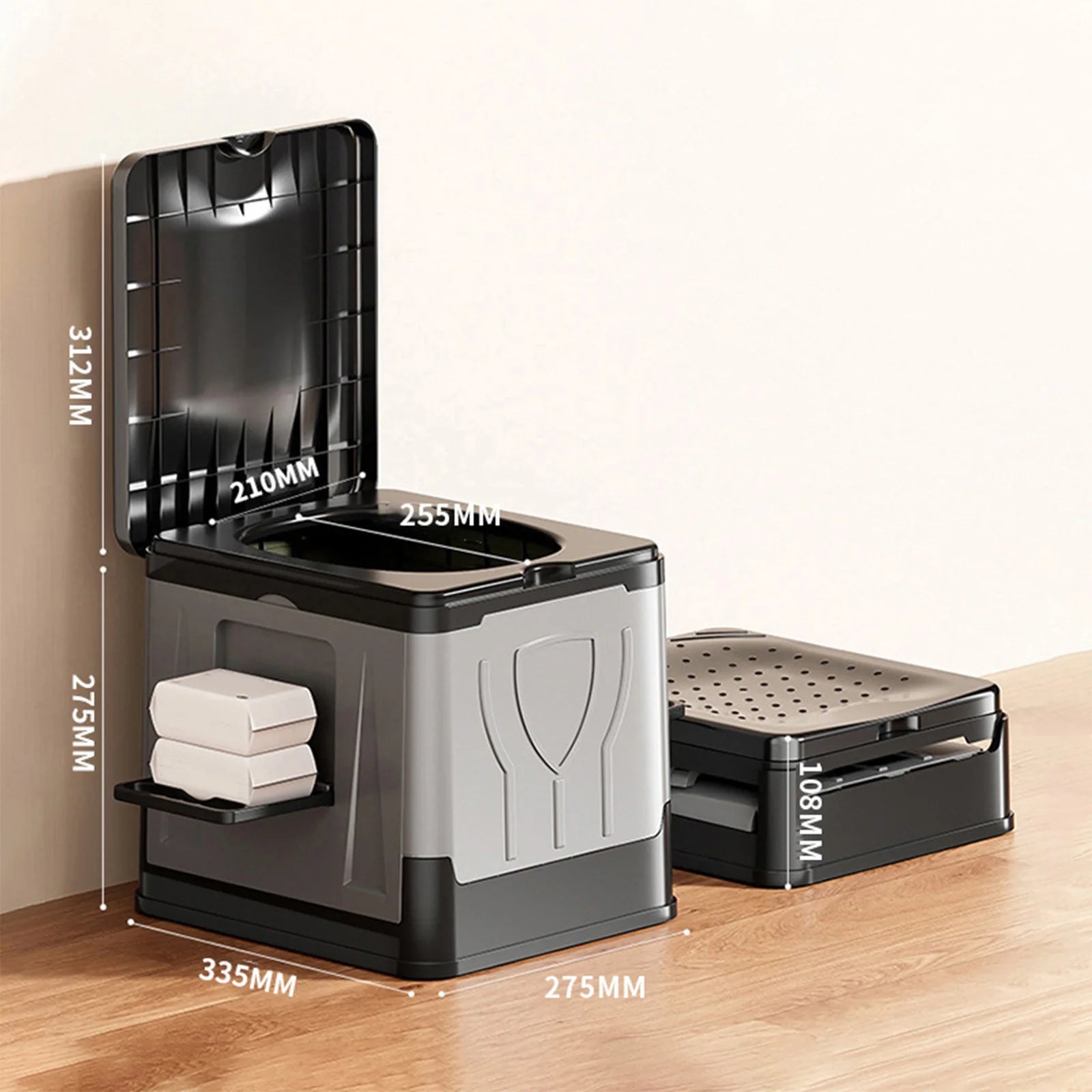 Folding Collapsible Toilet with Paper Holder & Lid Portable Potty Reusable for Adults Travel Outdoor Hiking Trips Beach Qme