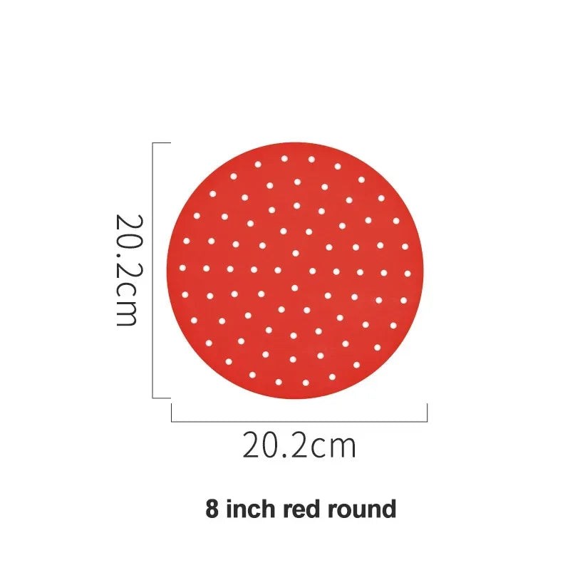 Food Grade Silicone Air Fryer Liner Non-stick Baking Mat Reusable Qme 8 red round