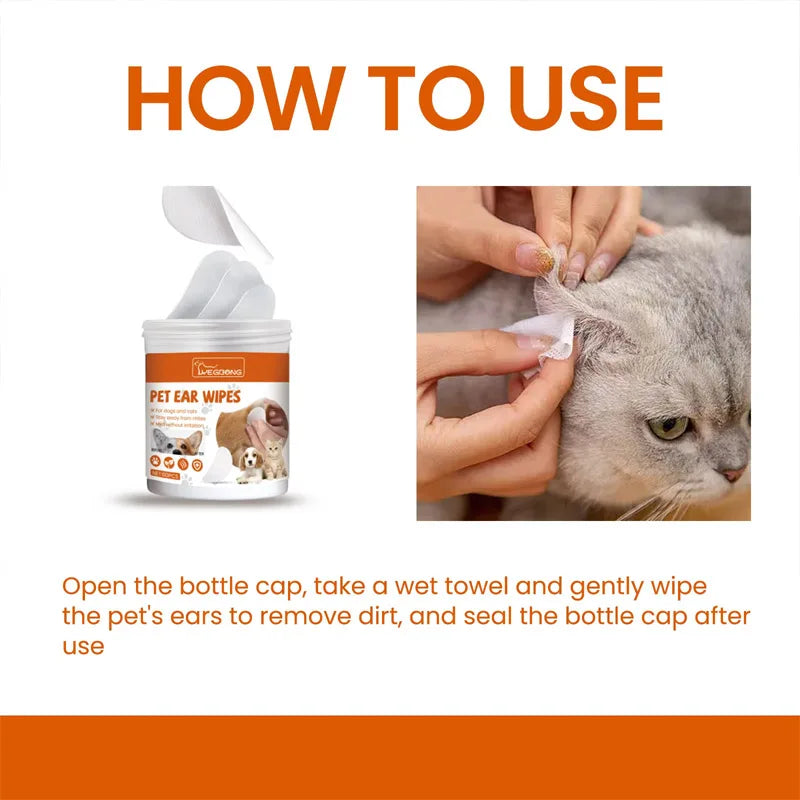 60pcs Pet Ear Wet Wipes Pet Ear Gentle Cleaning, Odor Prevention, Earwax Removal Cleaning Supp Qme