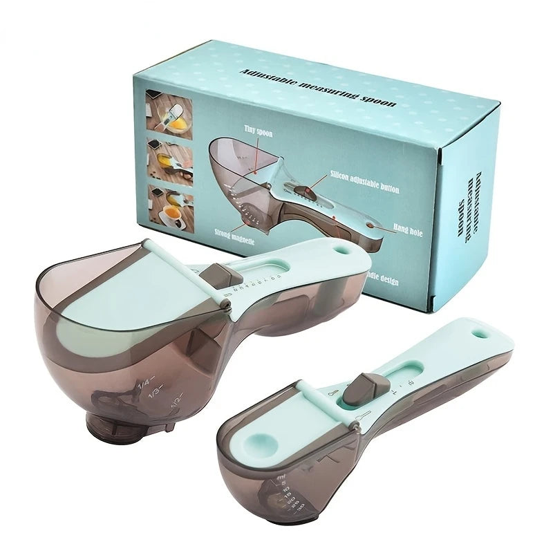 Kitchen Adjustable Measuring Cups and Spoons Plastic Scoop with Magnetic / for Dry and Liquid Ingredient Kitchen Tools Qme