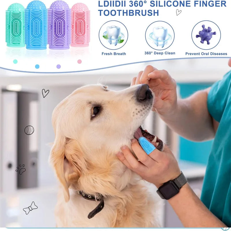 4-piece dog toothbrush set for dog teeth cleaning and care, suitable for cat and dog teeth cleaning and care Qme