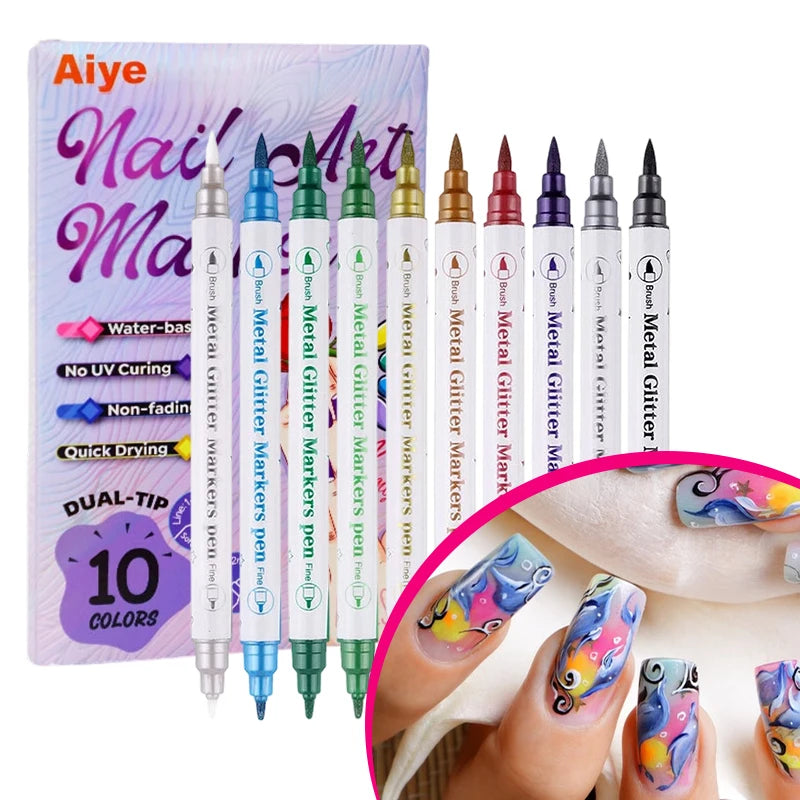 Colourful Waterproof Nail Art Graffiti Pen DIY 3D Drawing Abstract Qme