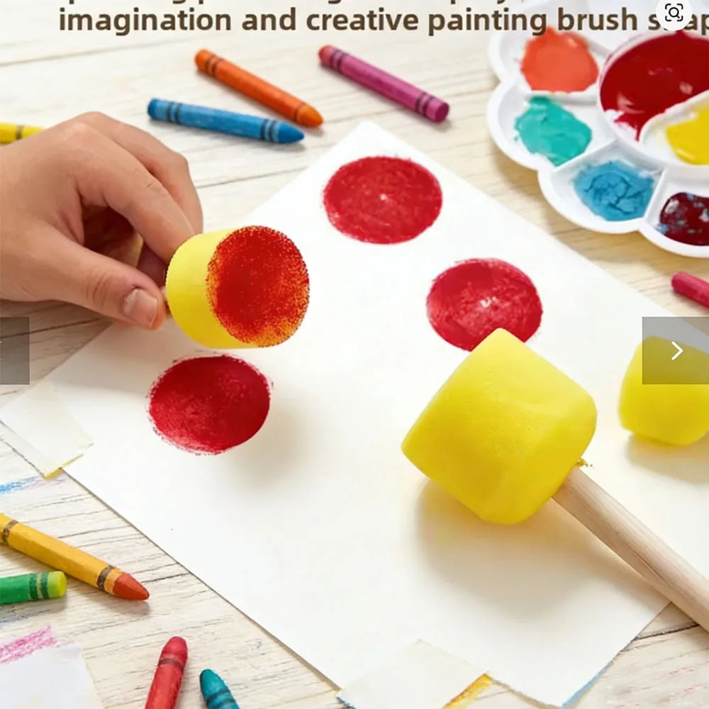 11Pcs Kids Sponge Painting Brushes Set, Early Learning DIY Art Craft Tools with Round Stamping Brushes, Palette Masking Tape Qme