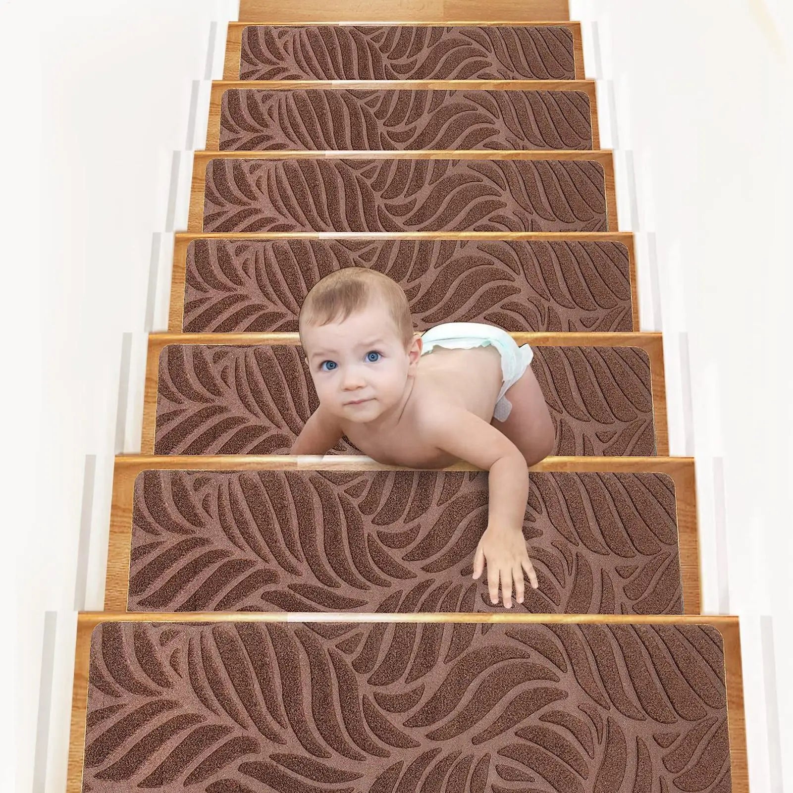 Staircase Step Treads Peel Stick Wooden Steps 15 Non-skid Safety Rug Qme