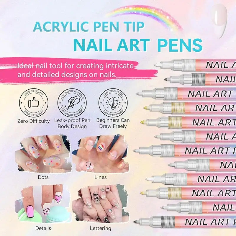 4 Colourful Nail Art Graffiti Pen Waterproof Diy Abstract Lines Fine Qme