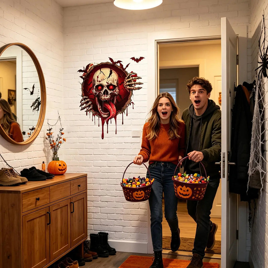 Halloween Wall Decals Waterproof Peel Stick Removable Bloody Skull Qme