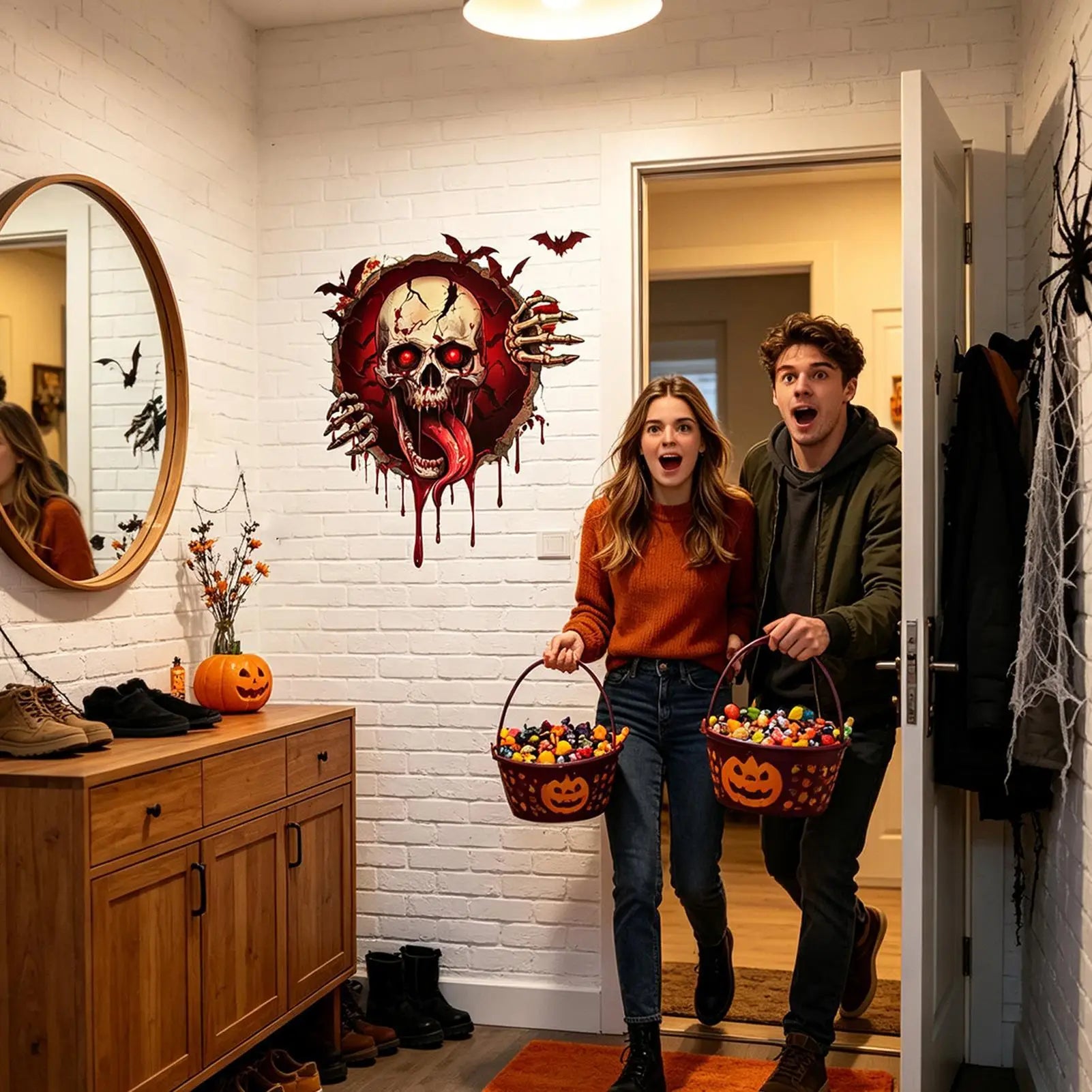 Halloween Wall Decals Waterproof Peel Stick Removable Bloody Skull Qme