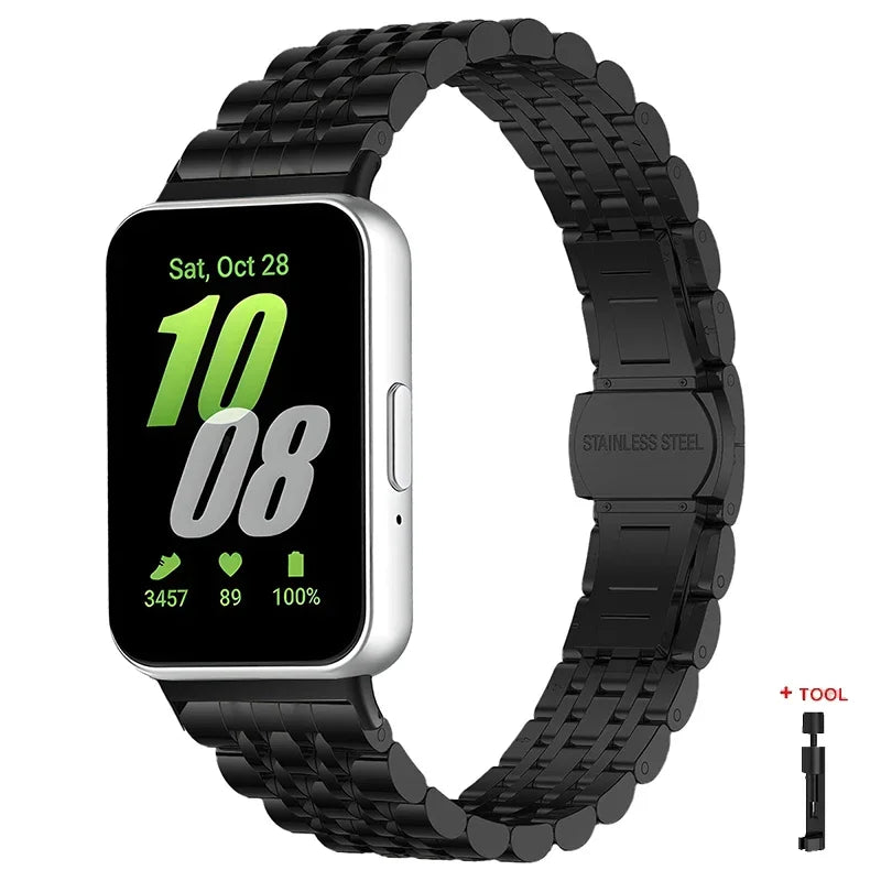 Stainless Steel Strap For Samsung Galaxy Fit 3 Metal Bracelet Luxury Bussiness Band For Samsung Galaxy Fit3 SM-R390 Accessories Qme Black-Tool For Galaxy Fit3