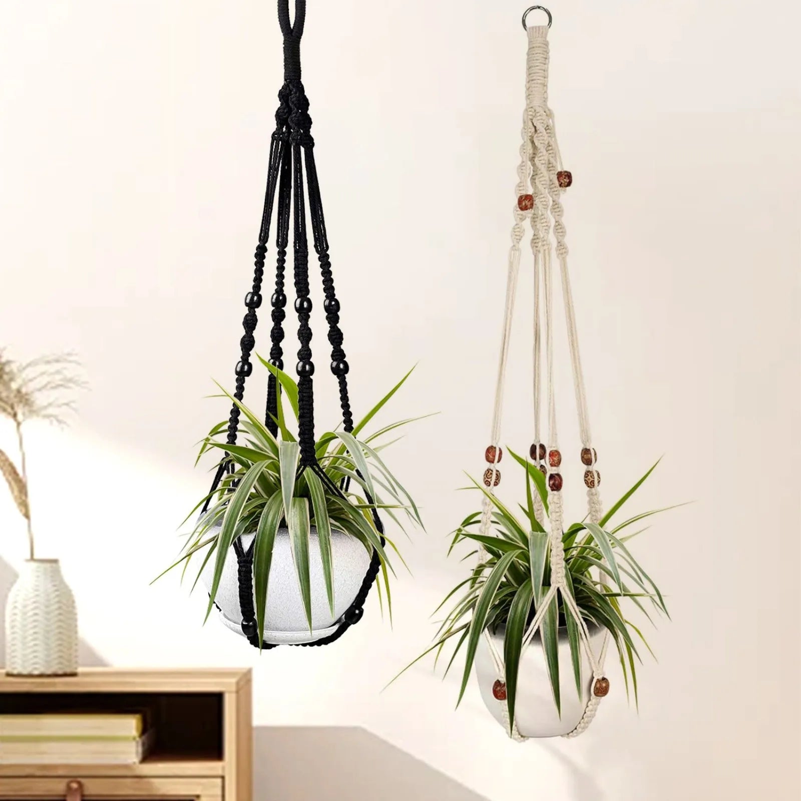 4Pcs Handmade Plant Hanging Rack Set Decorative Flower Pot Stand Woven Basket Holder for Indoor Outdoor Garden Plants Pot Stand Qme