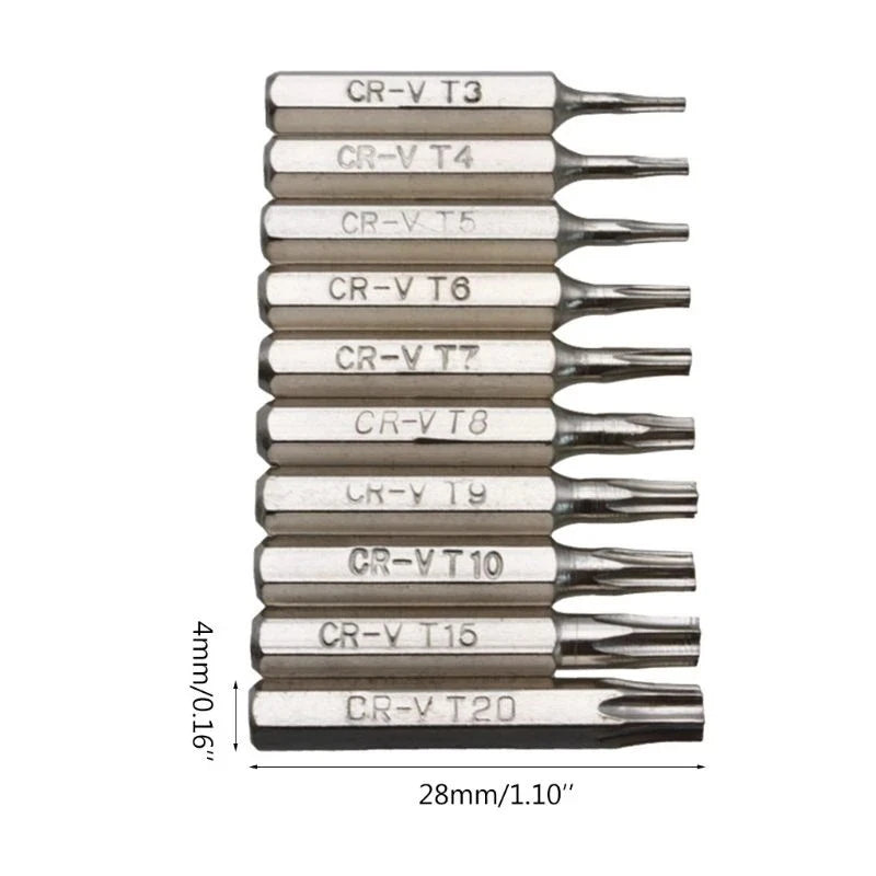 CR-V Torx Screwdriver Bits T3 T4 T5 T6 T7 T8 T9 T10 T15 T20 Mobile Qme Default Title
