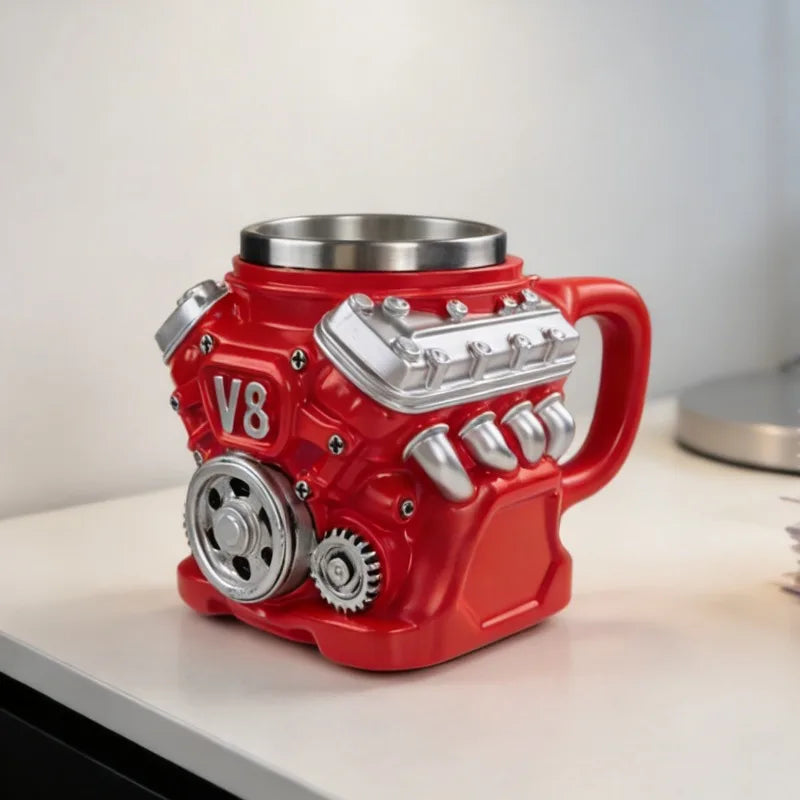 V8 Engine Mechanical Mug Stainless Steel Resin Coffee Beer Cup Unique Qme