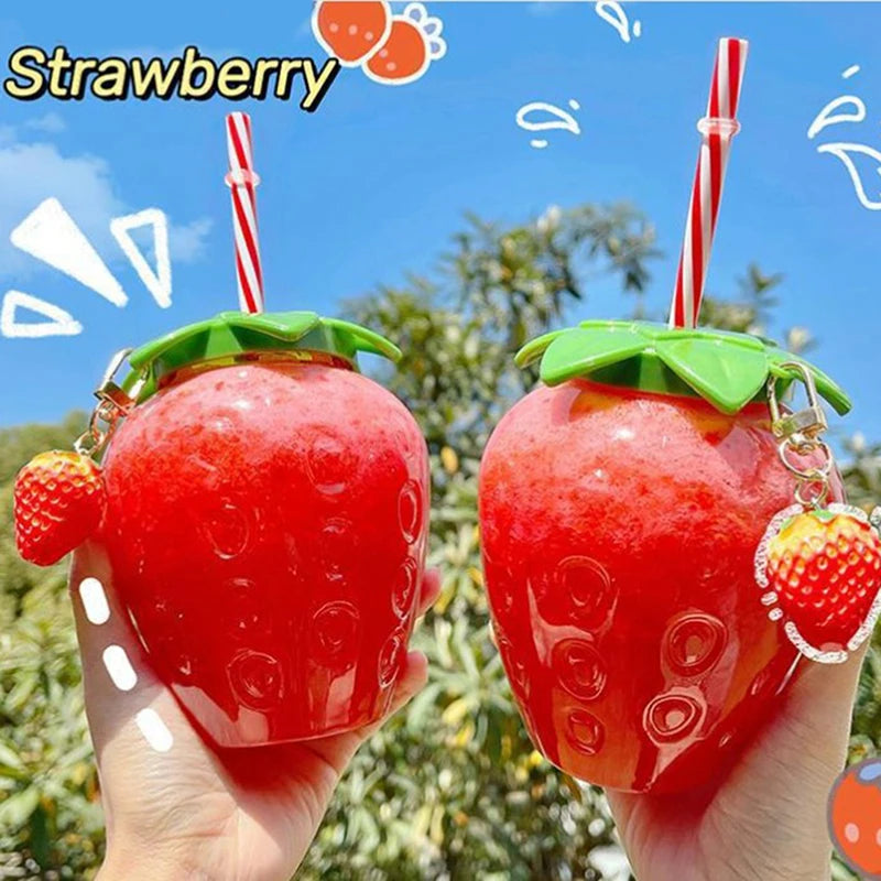 ^500ml Summer Cute Strawberry Straw Water Bottle Milk Coffee Straw Cup for Home Qme