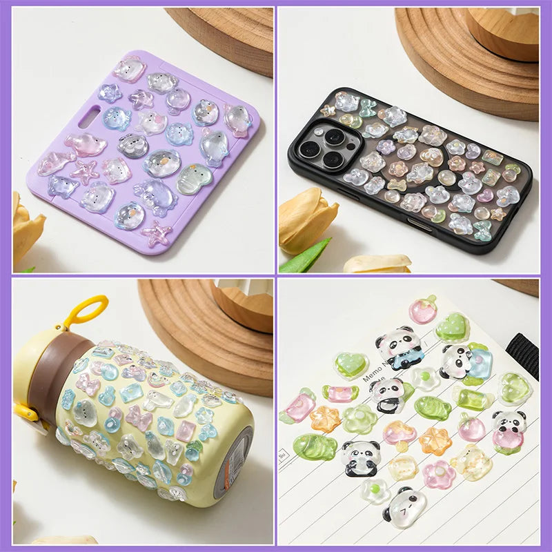 Cute Cartoon Animal 3D Solid Clear Crystal Embossed Stickers for DIY Scrapbook Phone Case Decoration Birthday Gift Reward Qme