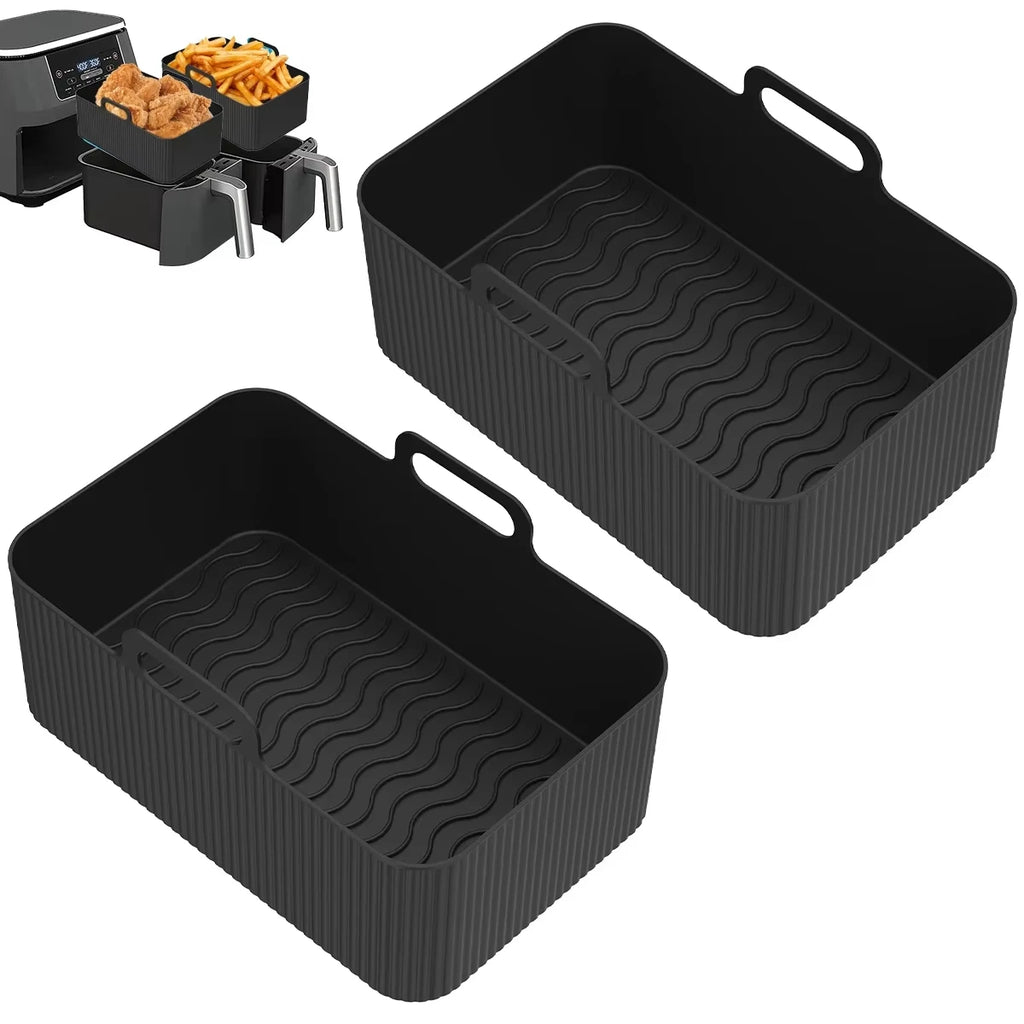 2Pcs Air Fryer Silicone Pot Air Fryer Liner Heat Resistant Air Fryer Silicone Basket Rectangle Baking Pan for Oven Microwave Qme Black 2PCS