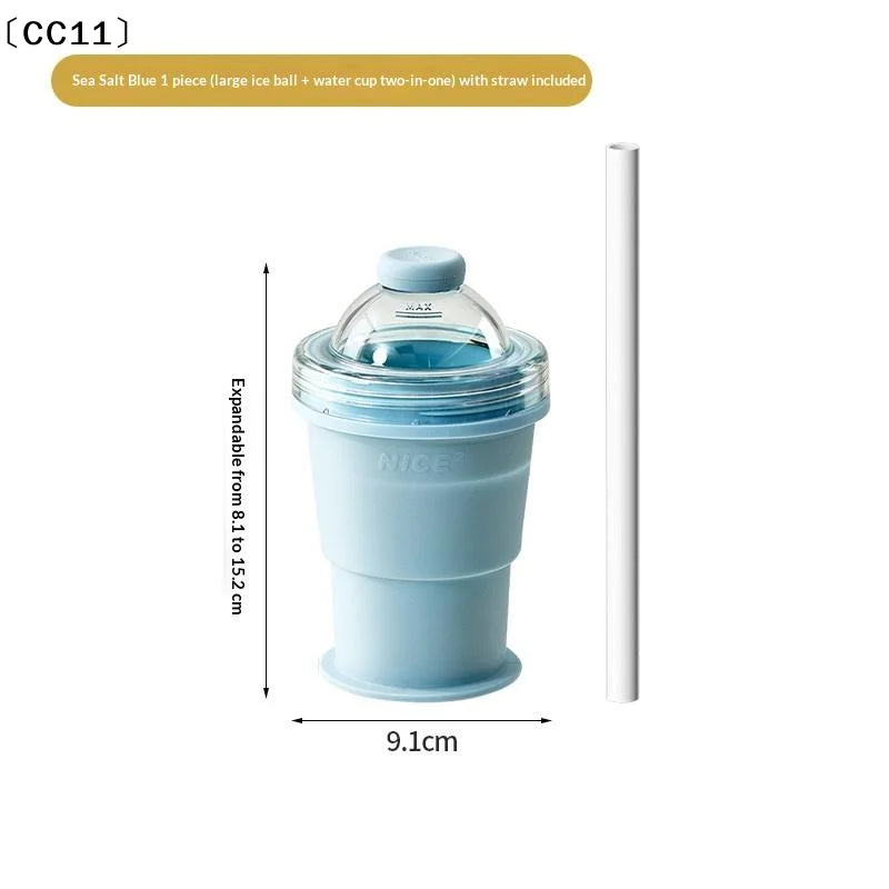2-in-1 Silicone Ice Ball Maker Cup Foldable Leak-proof Travel Mug Qme