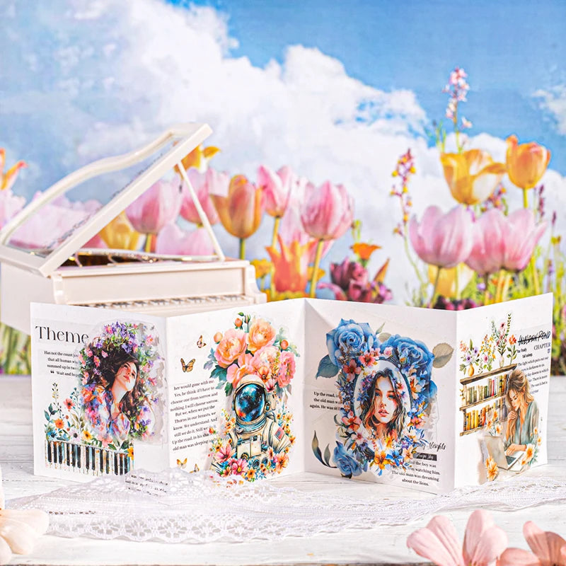 60mm*2m Floral PET Masking Tape DIY Scrapbooking Journal Planner Notebook Phone Case Decoration Spring Flower Craft Gift Supplie Qme