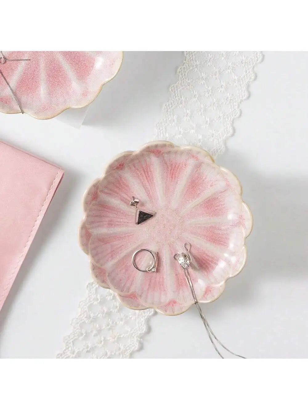Ceramic Petal Shaped Jewelry Tray Simple Irregular Plate Storage Qme