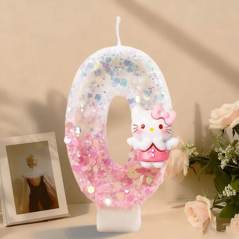 Hello Kitty Birthday Candles Cute Pink Cake Decorative Number Candles Mood Lighting Qme