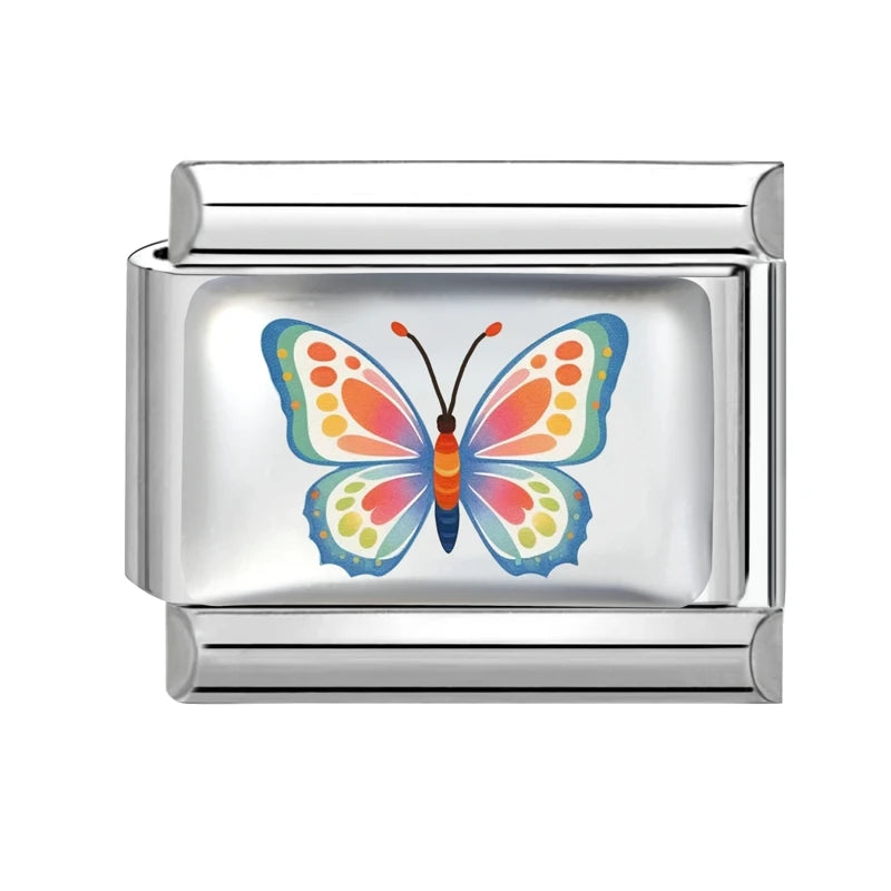New Y2K Attractive Purple Butterfly Colorful Flower Italian Charm Link fit 9mm Stainless Steel Jewelry DIY Making Bracelets Gift Qme Style 13