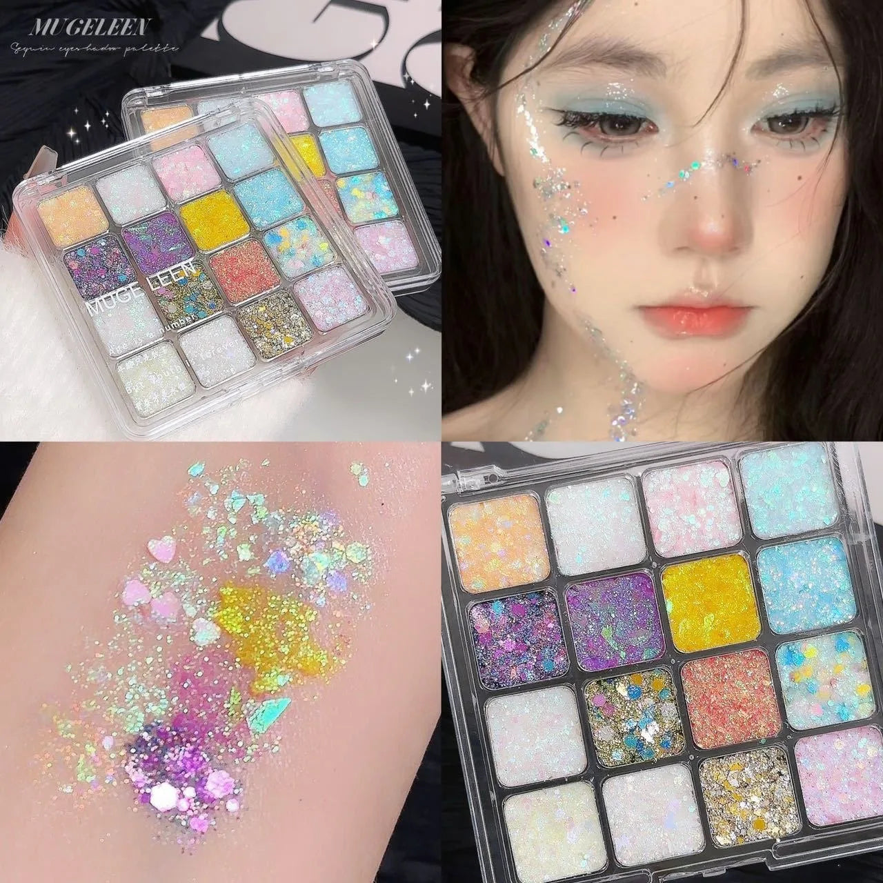 Shiny Sequins Flakes Eyeshadow Palette Self Adhesive Glitter Gel Hair Body Nail Blue Pink Yellow Sequin Gel Makeup Decoration Qme