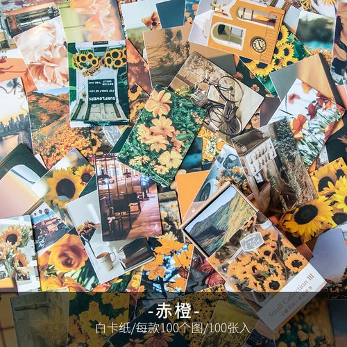 100 pcs Spring summer autumn winter Kraft Paper Mini Greeting Card INS flower Postcard Letter Envelope Decoration LOMO Cards Qme C