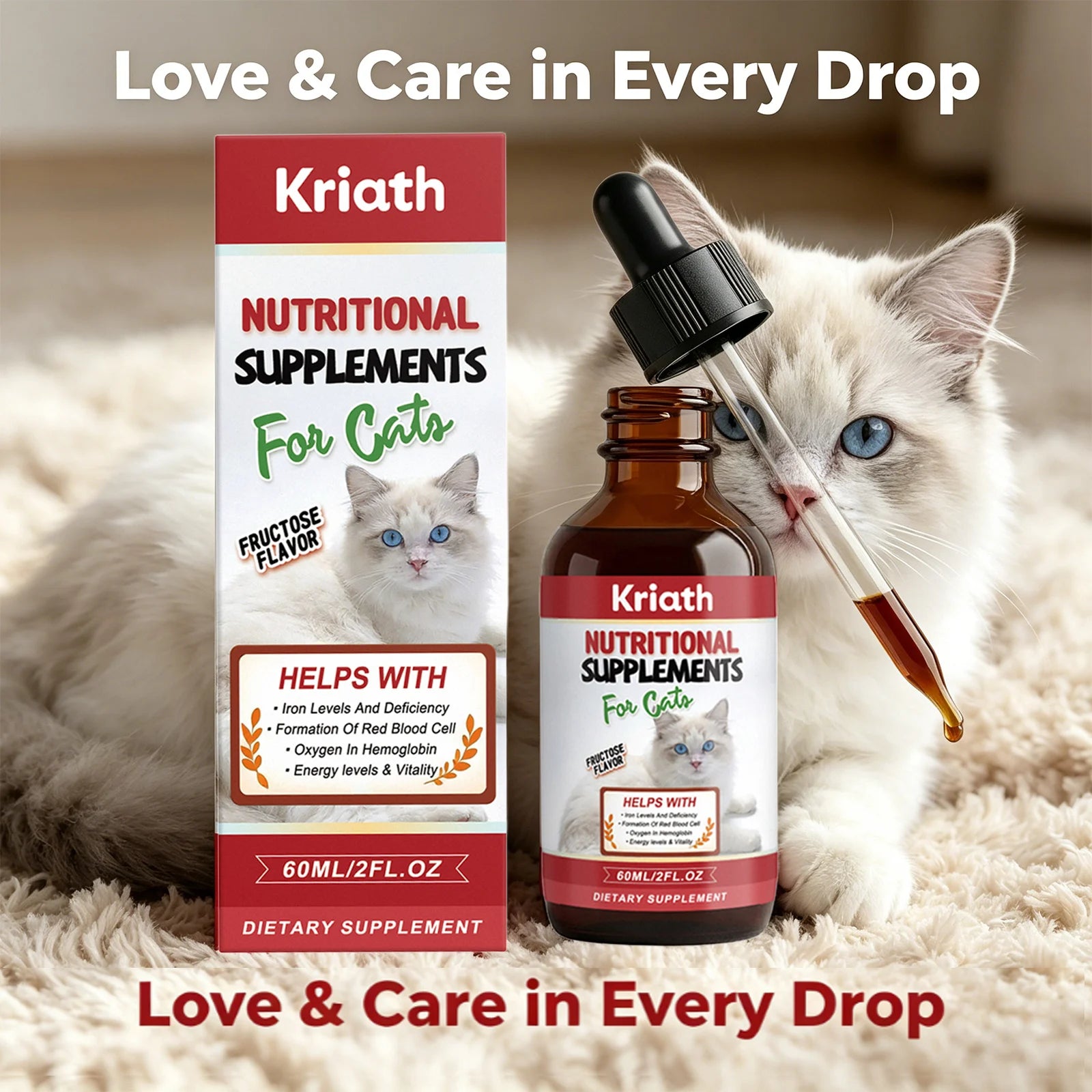 Kriath Cat Nutritional Supplement Drop Boost Energy Vitality & Red Blood Promote Healthy Growth Multivitamin Iron Support Liquid Qme Default Title