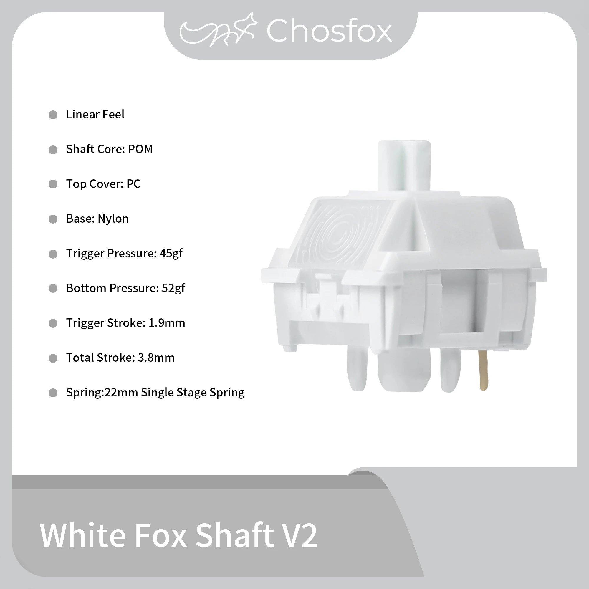 Chosfox& HMX White Fox Linear Switch V2 45g/55g Mechanical Keyboard Linear Switch HiFi Sound RGB Gaming Hot Swap Custom Switch Qme 45g 70pcs