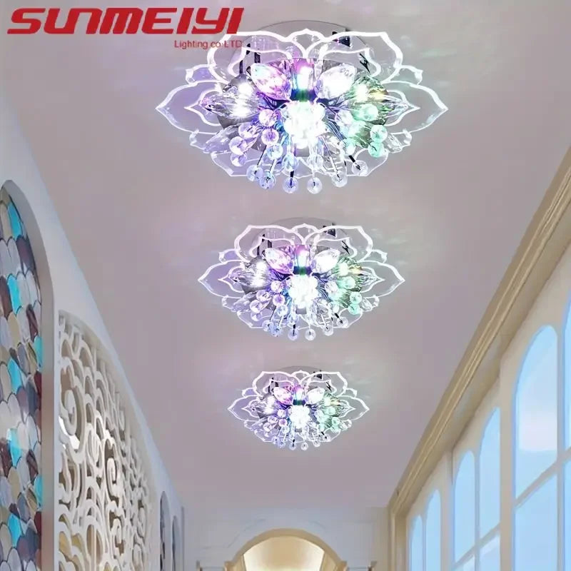 20cm LED Crystal Ceiling Light Modern Flower Shape Ceiling Lamp Hallway Living Room Lamp Bedroom Kitchen Corridors Aisle Light Qme