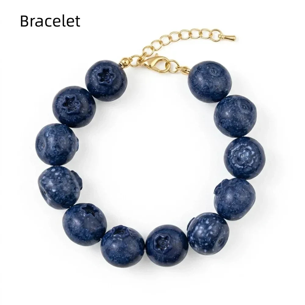 Simple Layered Beads Fruit Necklace Stackable Blueberries Multi Layer Qme A6 bracelet