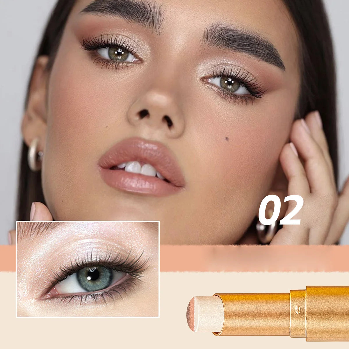 Three Eye Shadow Stick Waterproof Sweat Resistant Easy Apply Suitable Qme 02