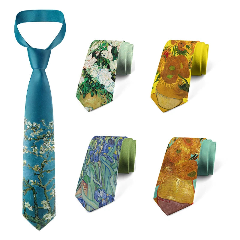 Retro Art Oil Painting Floral Print Tie Fashion Business Wedding Qme