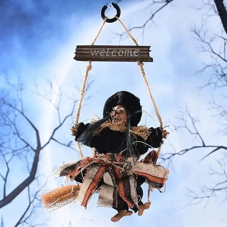Witch Dolls Hanging Decor Ghost Witch Horror Scary Hanging Ghost Flying Witch Pendant Halloween DIY Party Ornaments Halloween Qme