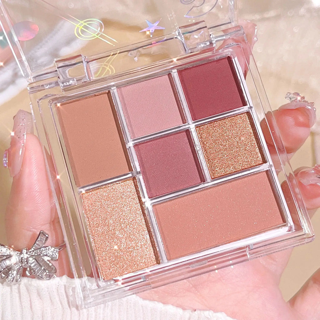 7 color eyeshadow palette, nude pink, high paint glitter and matte effect, natural long-lasting waterproof eye makeup palette, p Qme
