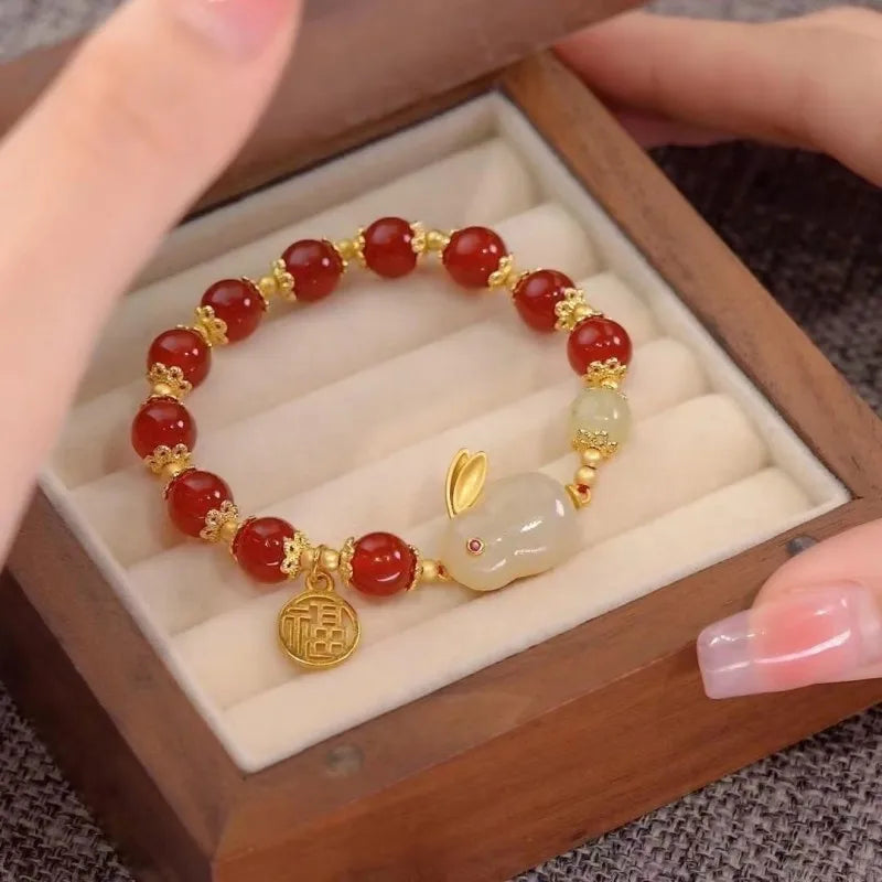 b05 Court Retro Lucky Imitation Hotan Jade Bracelet Vintage Light Luxury Handmade Jewelry Bracelet Women's Girls Jewelry Gift Qme 13