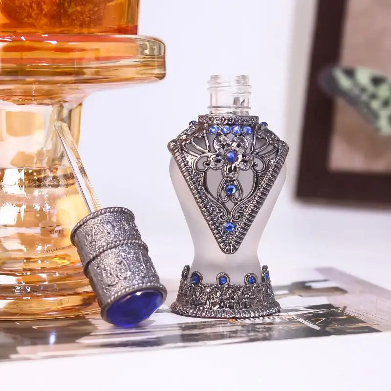 Arabian Antiqued Metal Essential Oil Bottles Refillable Perfume Qme
