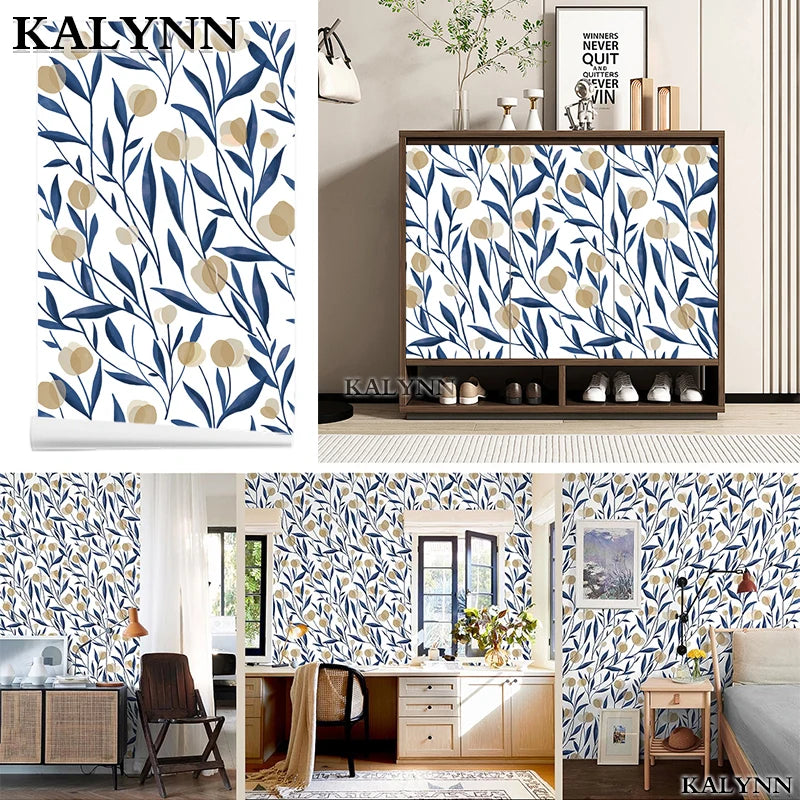 Floral Peel Stick Wallpaper Boho Bathroom White Navy Tan Wall Paper Qme