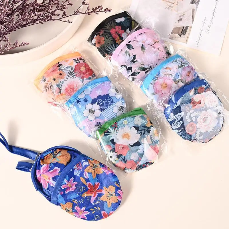 Mini Japanese Folding Fan Flower Pattern Pocket Collapsible Round Qme