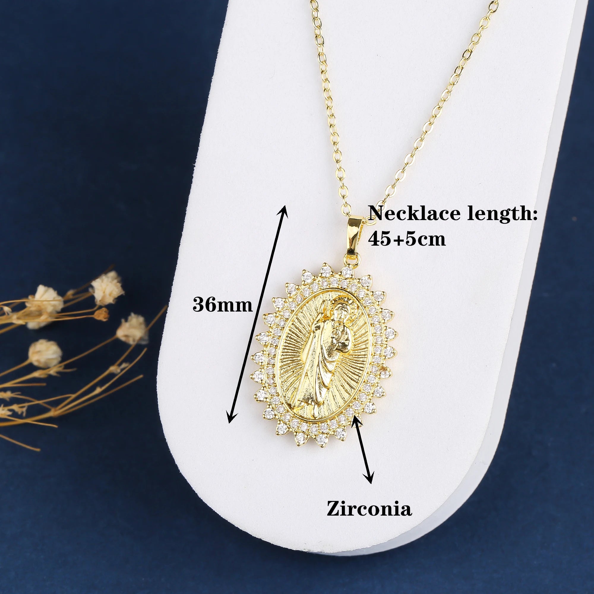 Hot Sale High Quality Gold Plated Religious St. Jude Madonna Pendant Necklace For Men Women Shiny Zirconia Party Luxury Jewelry Qme