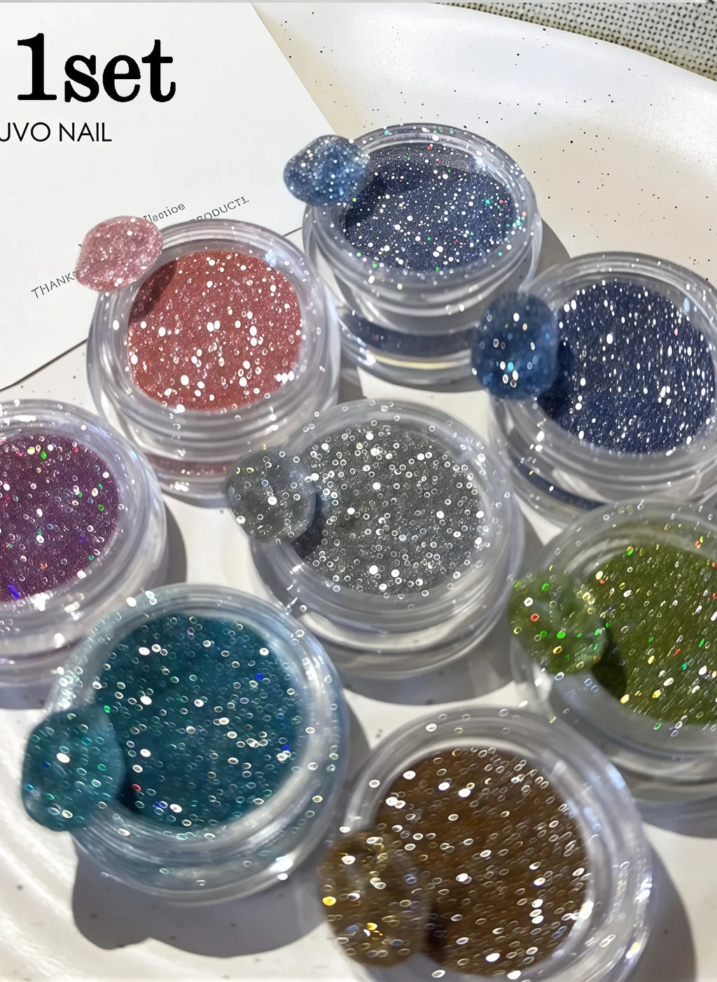 1 8-piece Y2K Colorful Glitter Nail Powder Sparkling Diamond Laser Qme