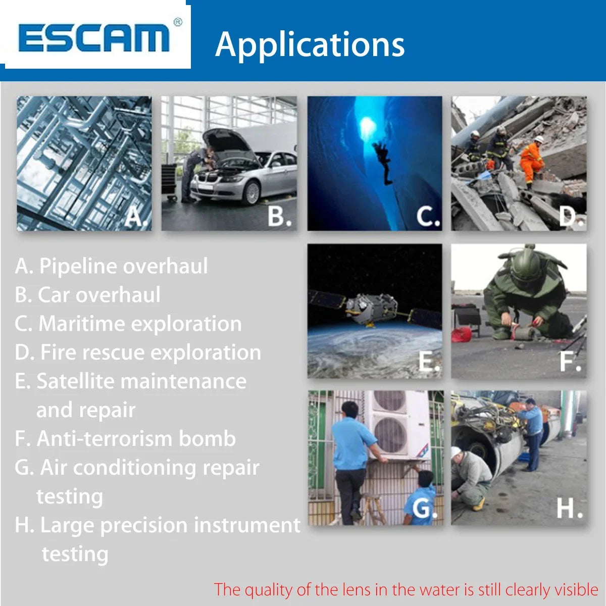 ESCAM 2/5/10M WIFI Endoscope Camera HD 1200P 8mm 8 LED Mini Waterproof Hard Cable Inspection Camera Borescope for Iphone PC IOS Qme