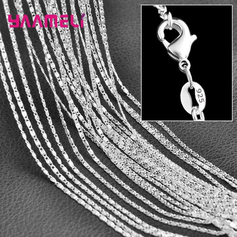 5PCS Solid 925 Sterling Silver Stamp Jewelry Chains Necklace with Lobster Clasps fit Men Women Pendant 18 Designs 16-30 Inch Qme Model 13 28 Inch 70CM