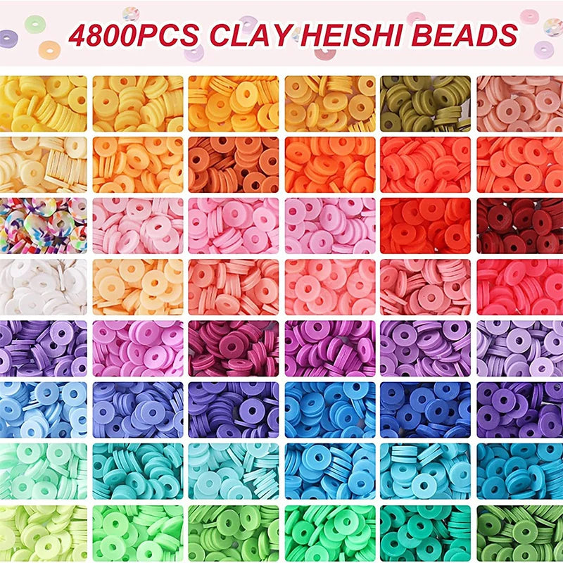 4800Pcs Clay Beads Kit 48 Colors Flat Round Polymer Clay Beads Friendship Bracelet Kit for DIY Jewelry Making Crafts Gift Qme