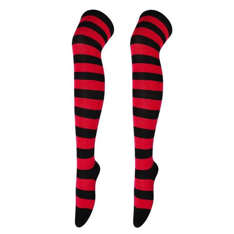 Sexy Long Over Knee Thigh Highs Socks Japanese Black White Striped Qme W-5 one size