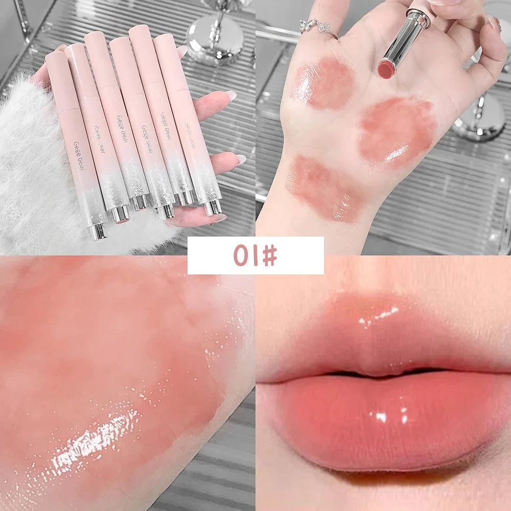 Snowy Design Solid Watery Lipstick Mirror Moisturizing Nourishing Lip Qme GX1120-1