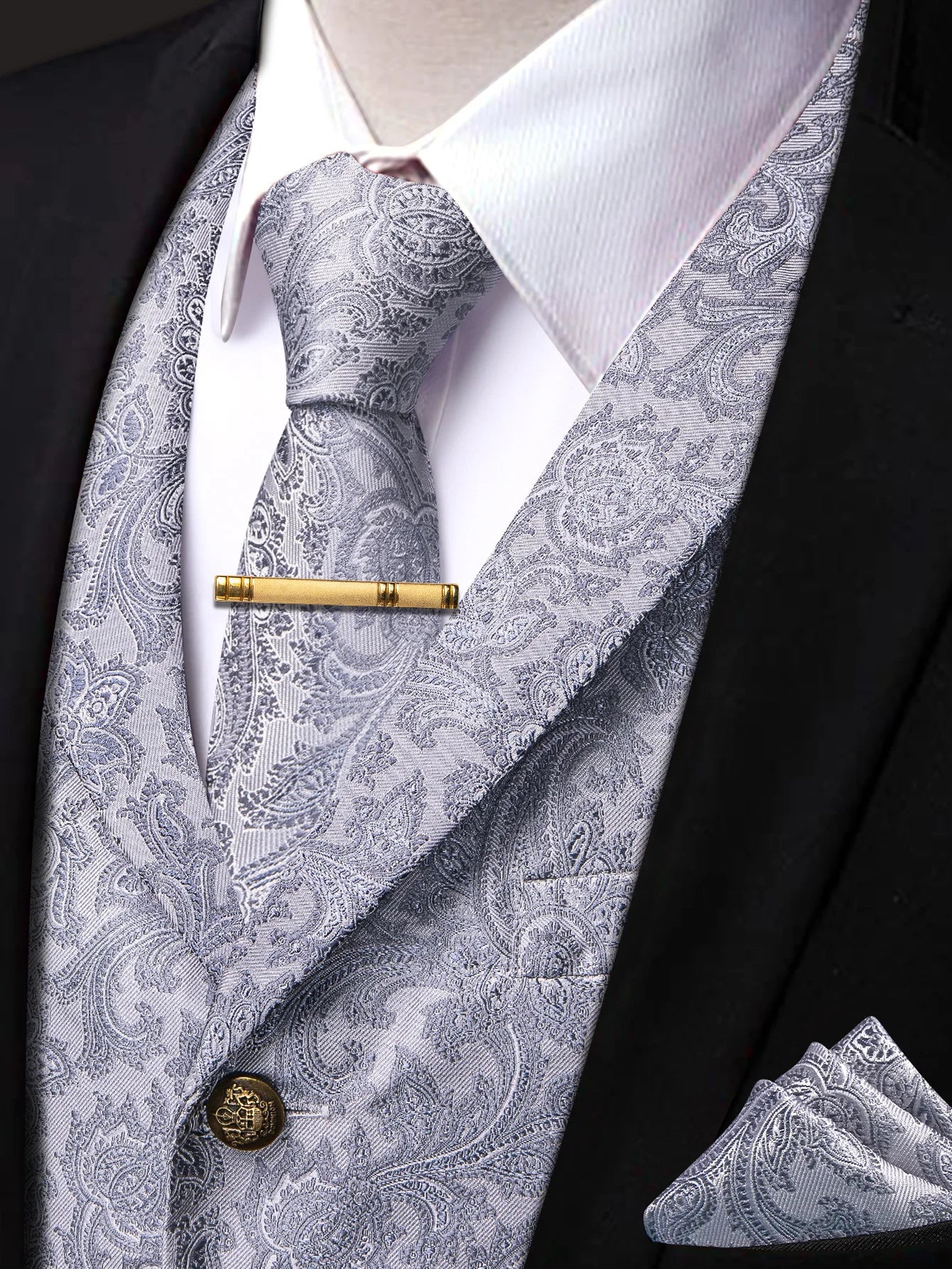 Men's Formal Suit Vest & Tie Set Paisley Floral Style, Premium Waistcoat and Necktie Combo for Weddings, Business Occasions Qme MJTZ9018-DPTLJ01 S